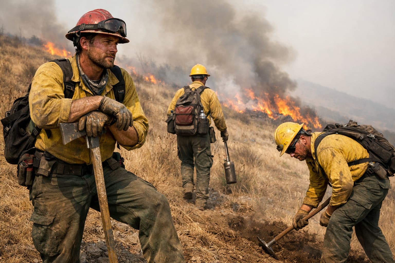 Wildland firefighter on the line